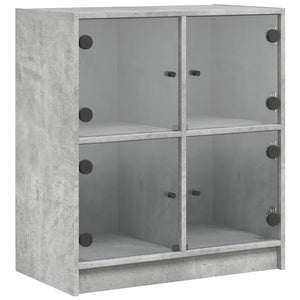 vidaXL Side Cabinet with Glass Doors Concrete Grey 68x37x75.5 cm