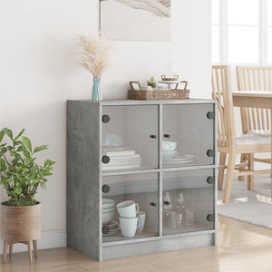 vidaXL Side Cabinet with Glass Doors Concrete Grey 68x37x75.5 cm