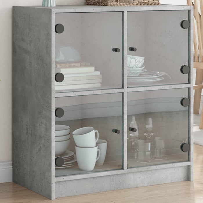 vidaXL Side Cabinet with Glass Doors Concrete Grey 68x37x75.5 cm