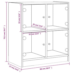 vidaXL Side Cabinet with Glass Doors Brown Oak 68x37x75.5 cm