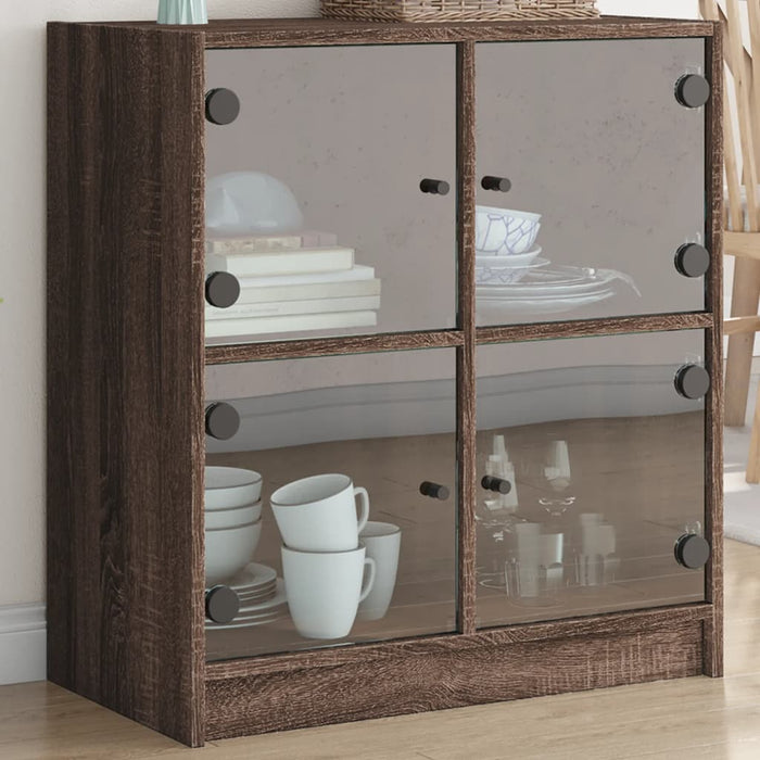 vidaXL Side Cabinet with Glass Doors Brown Oak 68x37x75.5 cm