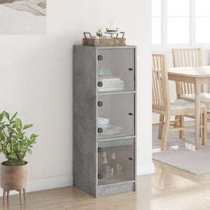 vidaXL Highboard with Glass Doors Concrete Grey 35x37x109 cm