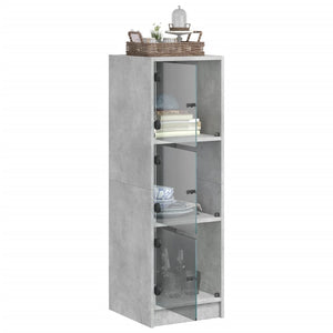 vidaXL Highboard with Glass Doors Concrete Grey 35x37x109 cm