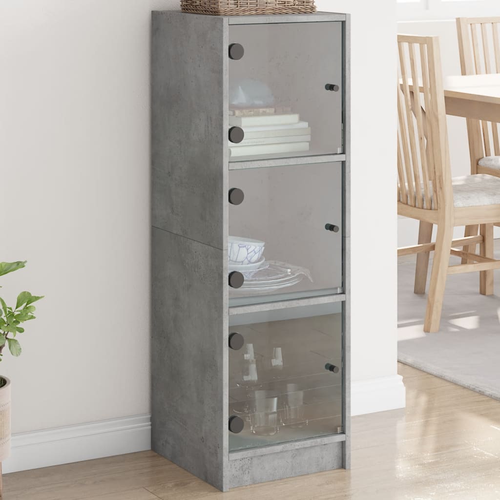 vidaXL Highboard with Glass Doors Concrete Grey 35x37x109 cm