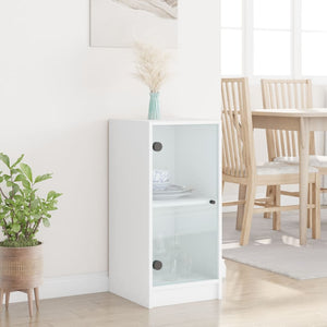 vidaXL Side Cabinet with Glass Doors White 35x37x75.5 cm