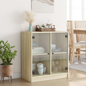 vidaXL Side Cabinet with Glass Doors Sonoma Oak 68x37x75.5 cm