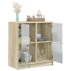 vidaXL Side Cabinet with Glass Doors Sonoma Oak 68x37x75.5 cm