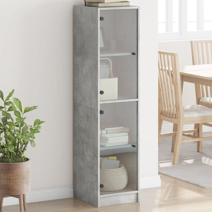 vidaXL Highboard with Glass Doors Concrete Grey 35x37x142 cm