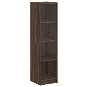 vidaXL Highboard with Glass Doors Brown Oak 35x37x142 cm