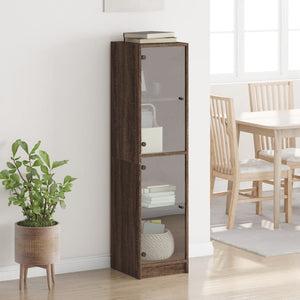 vidaXL Highboard with Glass Doors Brown Oak 35x37x142 cm