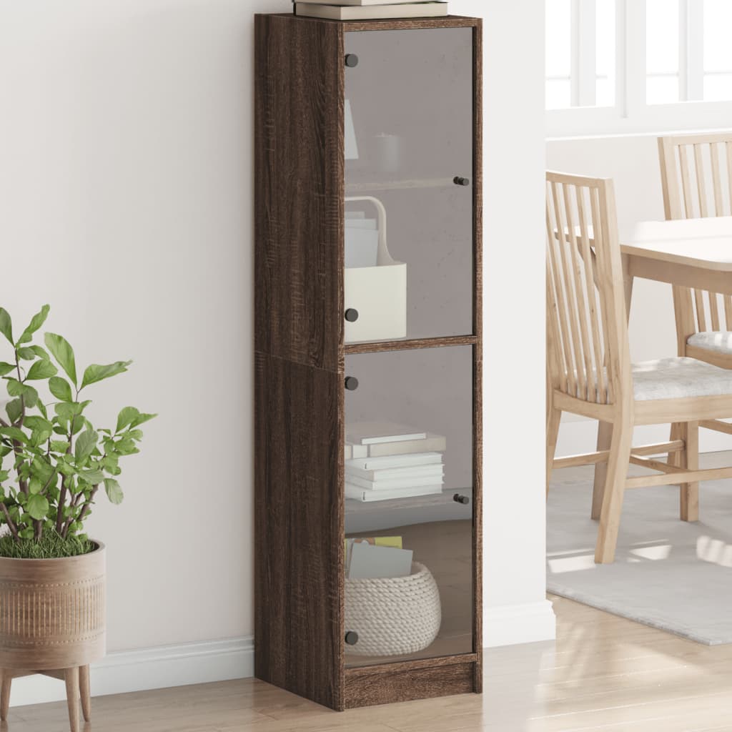 vidaXL Highboard with Glass Doors Brown Oak 35x37x142 cm