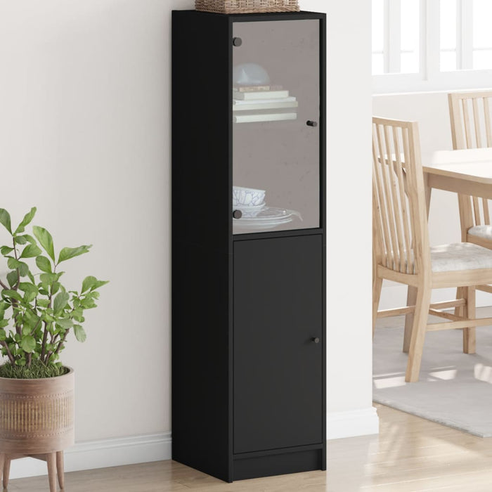 vidaXL Highboard with Glass Door Black 35x37x142 cm