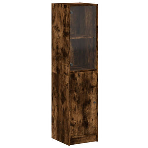 vidaXL Highboard with Glass Door Smoked Oak 35x37x142 cm