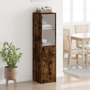 vidaXL Highboard with Glass Door Smoked Oak 35x37x142 cm