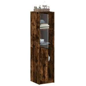 vidaXL Highboard with Glass Door Smoked Oak 35x37x142 cm