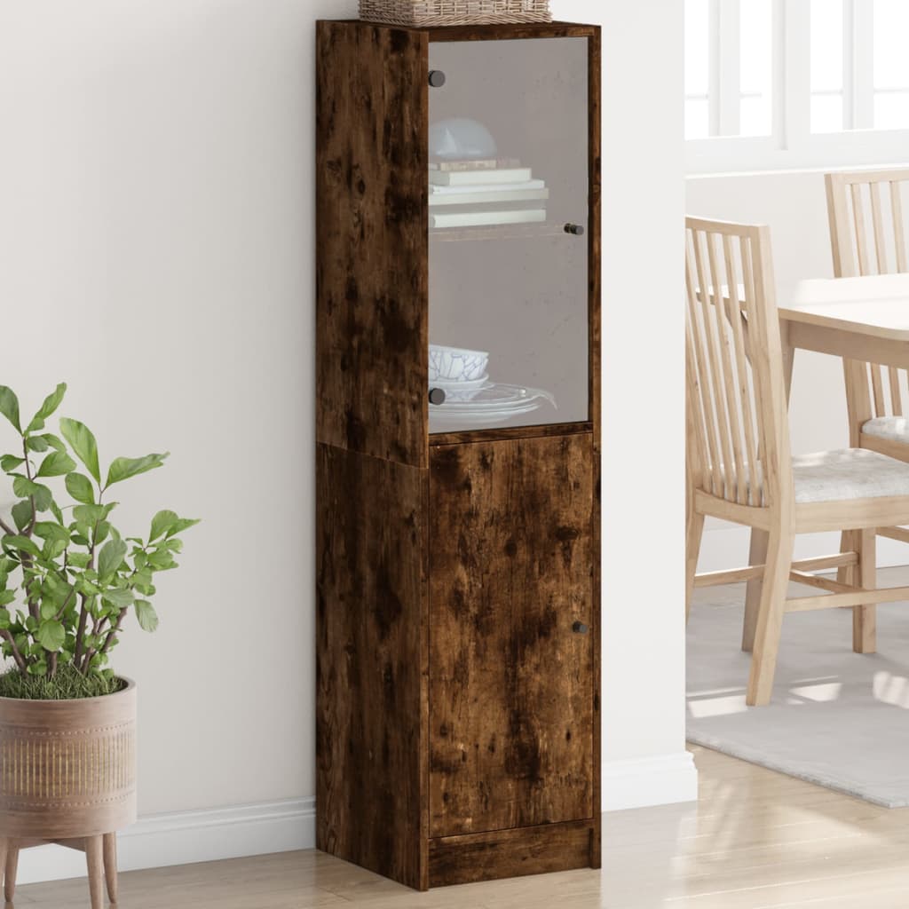 vidaXL Highboard with Glass Door Smoked Oak 35x37x142 cm