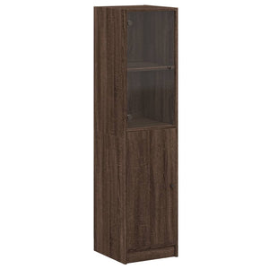 vidaXL Highboard with Glass Door Brown Oak 35x37x142 cm