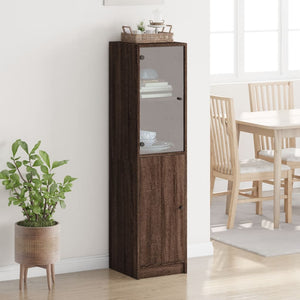 vidaXL Highboard with Glass Door Brown Oak 35x37x142 cm