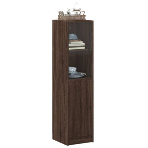 vidaXL Highboard with Glass Door Brown Oak 35x37x142 cm