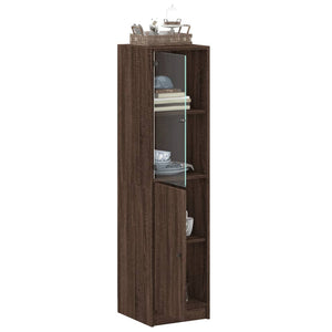 vidaXL Highboard with Glass Door Brown Oak 35x37x142 cm