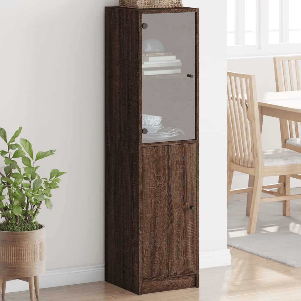 vidaXL Highboard with Glass Door Brown Oak 35x37x142 cm