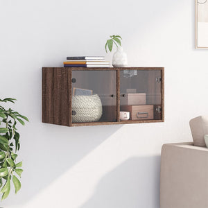 vidaXL Wall Cabinet with Glass Doors Brown Oak 68.5x37x35 cm