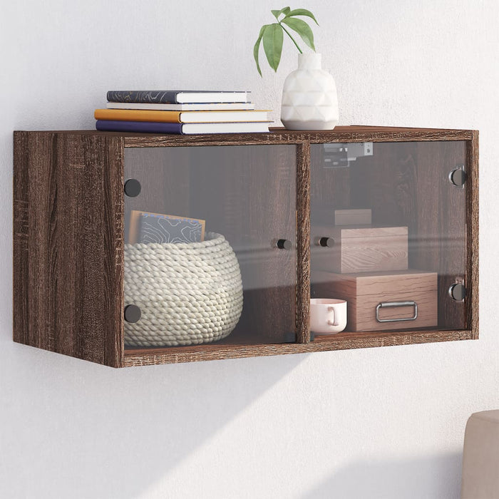 vidaXL Wall Cabinet with Glass Doors Brown Oak 68.5x37x35 cm