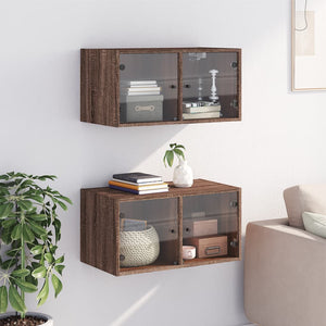 vidaXL Wall Cabinets with Glass Doors 2 pcs Brown Oak 68.5x37x35 cm