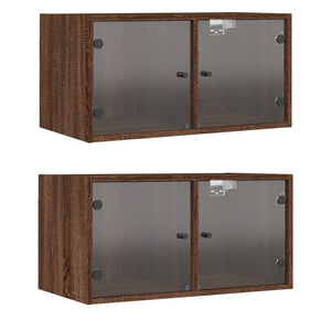 vidaXL Wall Cabinets with Glass Doors 2 pcs Brown Oak 68.5x37x35 cm