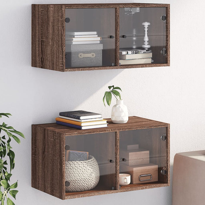 vidaXL Wall Cabinets with Glass Doors 2 pcs Brown Oak 68.5x37x35 cm