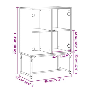 vidaXL Side Cabinet with Glass Doors White 69x37x100 cm