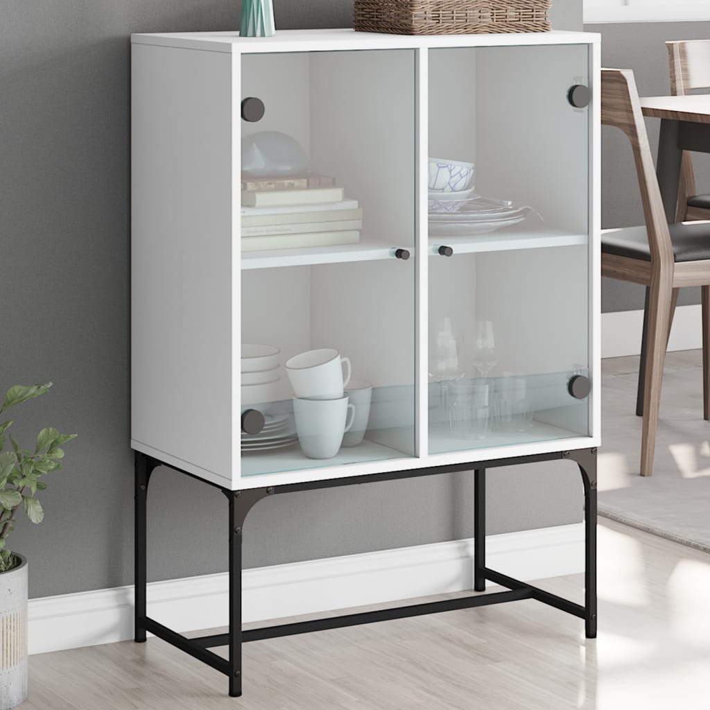 vidaXL Side Cabinet with Glass Doors White 69x37x100 cm