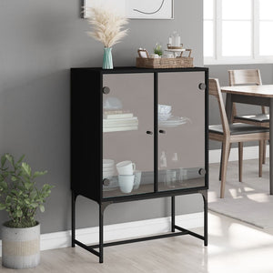 vidaXL Side Cabinet with Glass Doors Black 69x37x100 cm