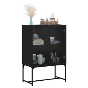 vidaXL Side Cabinet with Glass Doors Black 69x37x100 cm