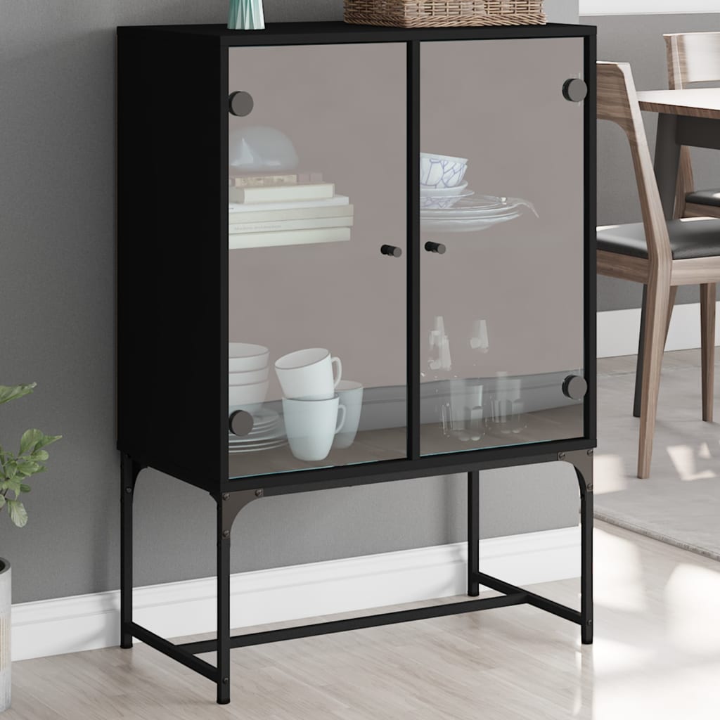 vidaXL Side Cabinet with Glass Doors Black 69x37x100 cm