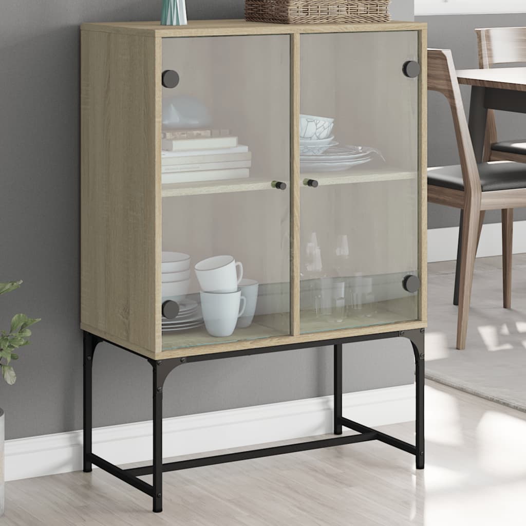 vidaXL Side Cabinet with Glass Doors Sonoma Oak 69x37x100 cm