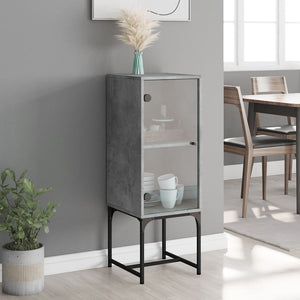 vidaXL Side Cabinet with Glass Doors Concrete Grey 35x37x100 cm