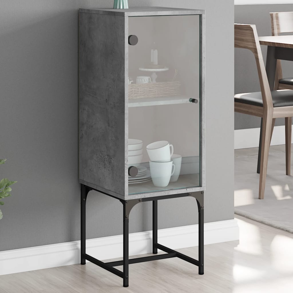 vidaXL Side Cabinet with Glass Doors Concrete Grey 35x37x100 cm