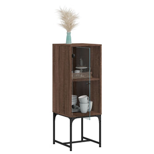 vidaXL Side Cabinet with Glass Doors Brown Oak 35x37x100 cm