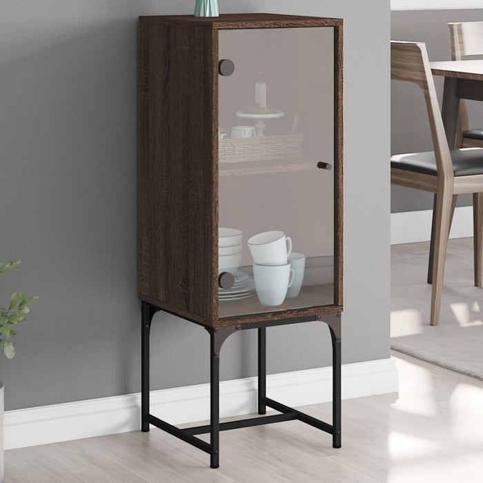 vidaXL Side Cabinet with Glass Doors Brown Oak 35x37x100 cm