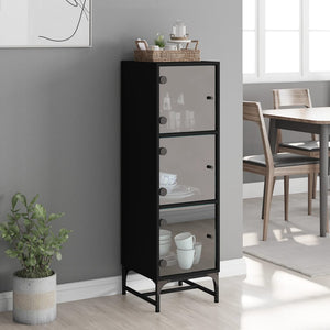 vidaXL Highboard with Glass Doors Black 35x37x120 cm