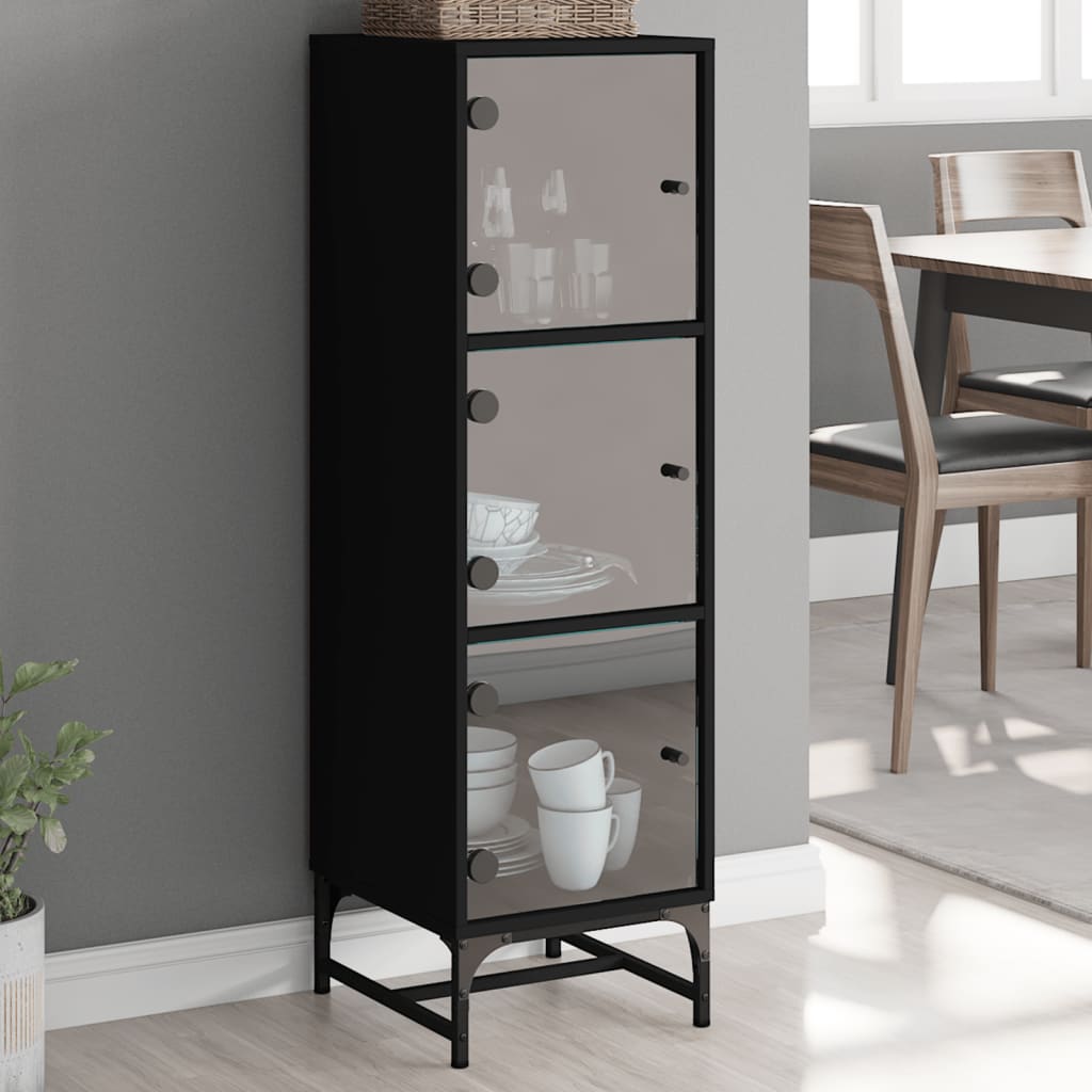 vidaXL Highboard with Glass Doors Black 35x37x120 cm