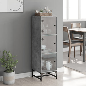 vidaXL Highboard with Glass Doors Concrete Grey 35x37x120 cm