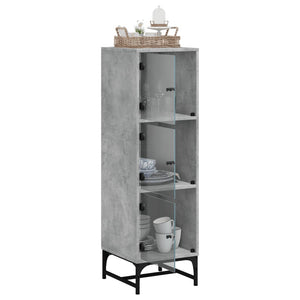 vidaXL Highboard with Glass Doors Concrete Grey 35x37x120 cm