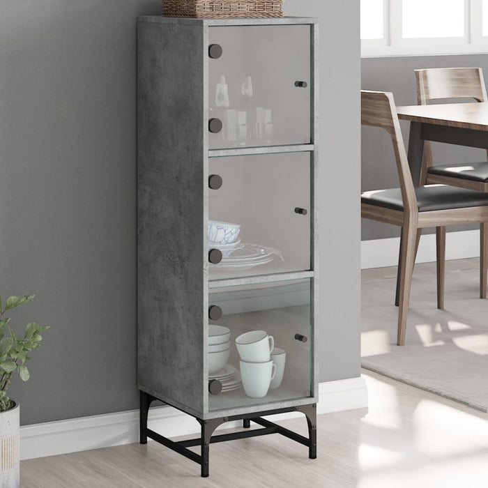 vidaXL Highboard with Glass Doors Concrete Grey 35x37x120 cm