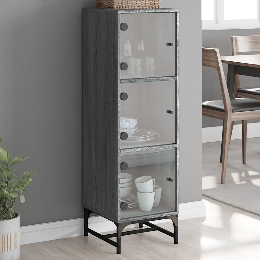 vidaXL Highboard with Glass Doors Grey Sonoma 35x37x120 cm