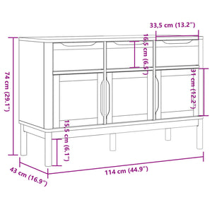 vidaXL Sideboard FLORO Grey 114x43x74 cm Solid Wood Pine