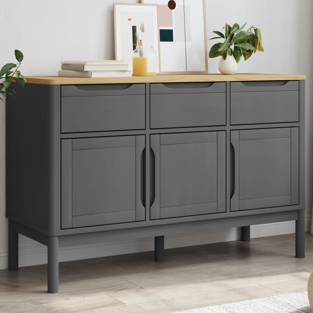 vidaXL Sideboard FLORO Grey 114x43x74 cm Solid Wood Pine