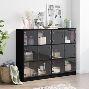 vidaXL Bookcase with Doors Black 136x37x109 cm Engineered Wood