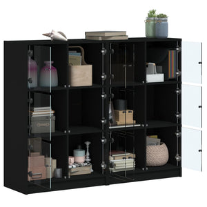 vidaXL Bookcase with Doors Black 136x37x109 cm Engineered Wood